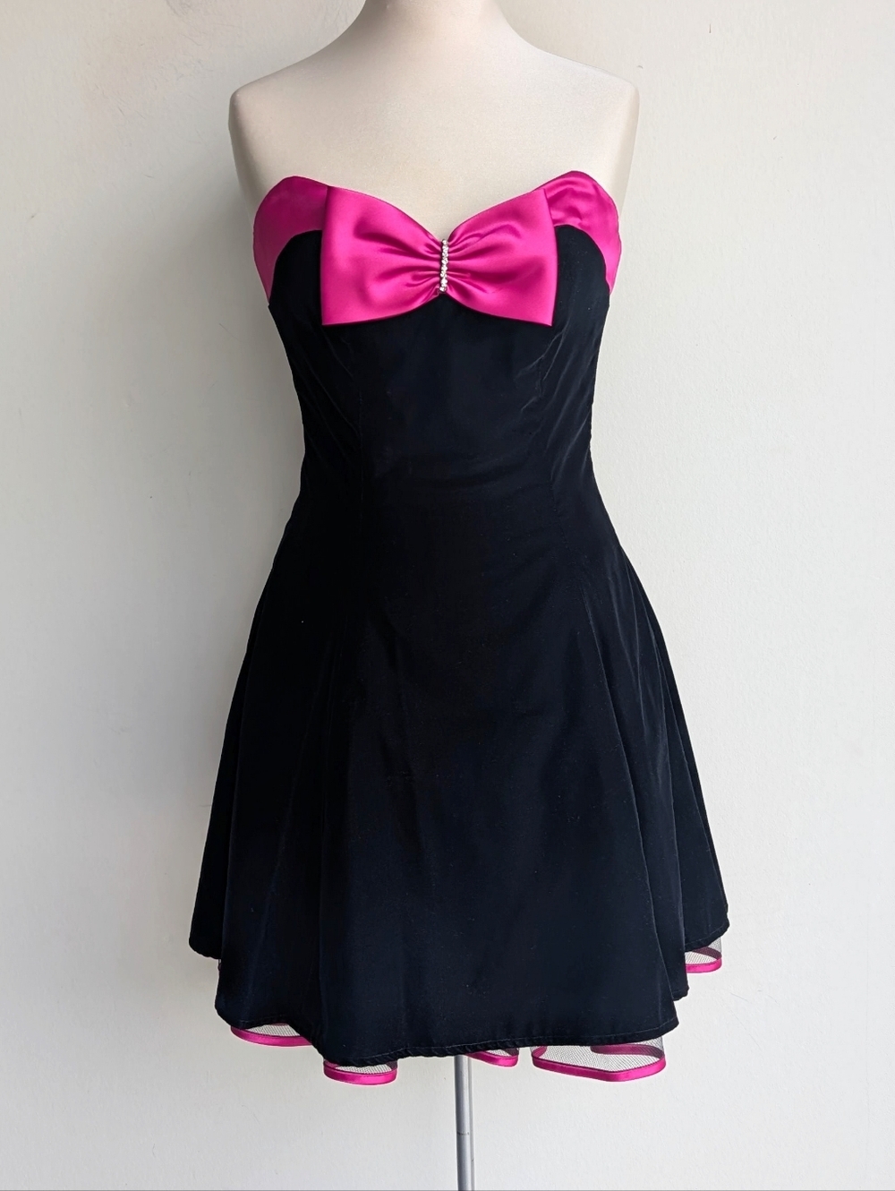 Vintage Joseph Ribkoff Velvet And Satin Strapless Mini Dress - Black And Pink